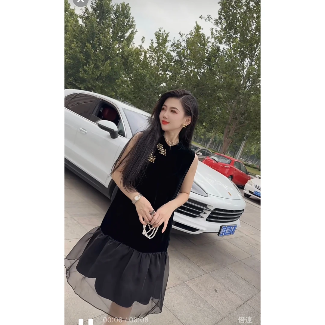 ［文静家］复古印花薄款斜襟旗袍裙背心上衣女