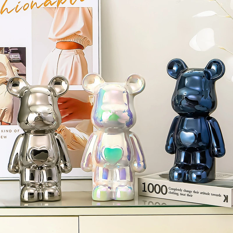 网红爆款高档简约暴力熊摆件客厅电镀陶瓷爱心熊酒柜轻奢潮玩礼物