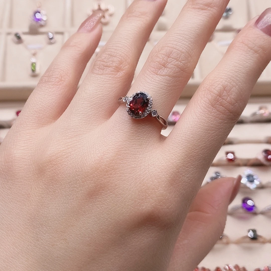戒指石榴石银S925镶嵌