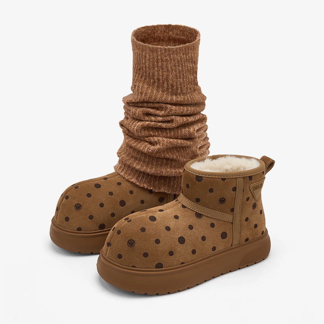 厚底复古圆头波点雪地靴女2025冬季新款俏皮可爱加绒保暖勃肯棉靴