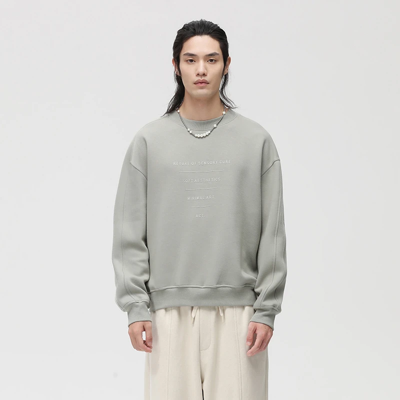 HERBEL/黑白早秋穿搭  男士长袖卫衣时尚休闲宽松户外透气潮流