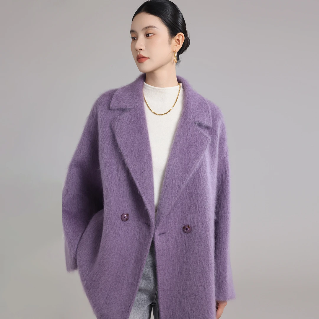高端羊毛拉毛羊绒大衣女中长款2025秋冬新款时尚百搭气质衣服