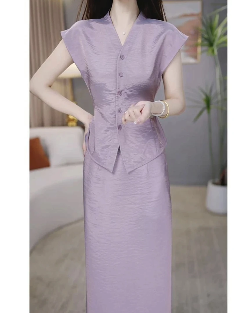 【上衣+半身裙】2025夏季简约气质修身显瘦优雅洋气女士两件套装