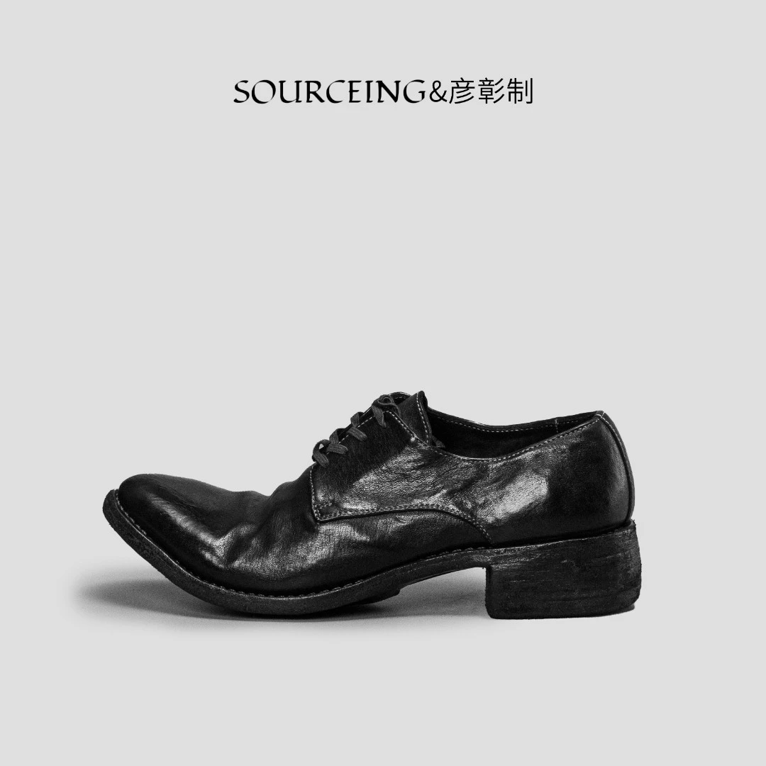 【SOURCEING&彦彰制】黑标水洗记忆袋鼠皮固特异手工尖头德比鞋