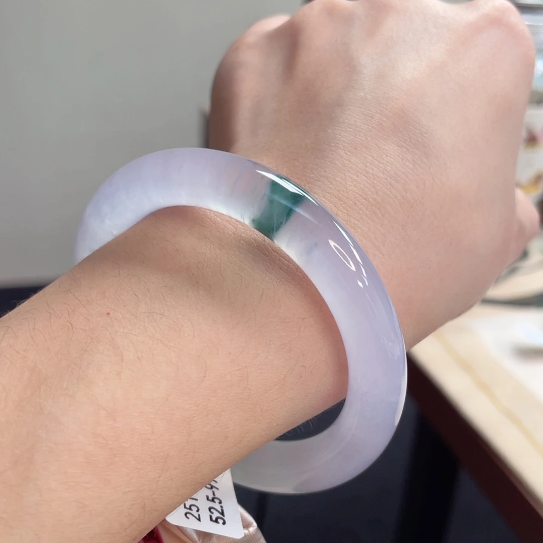 未镶嵌手镯翡翠H****D52.5难得透亮三彩冰粉紫飘蓝分单