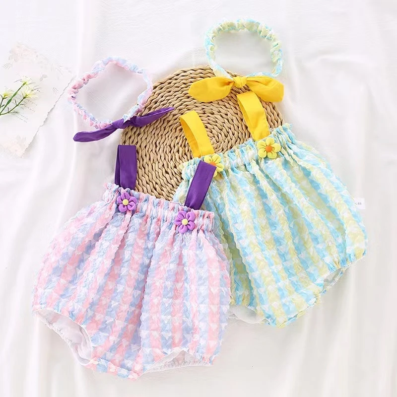 婴幼儿夏季爆款菱形格他包屁衣可爱洋气宝宝甜美可爱风穿搭外出服