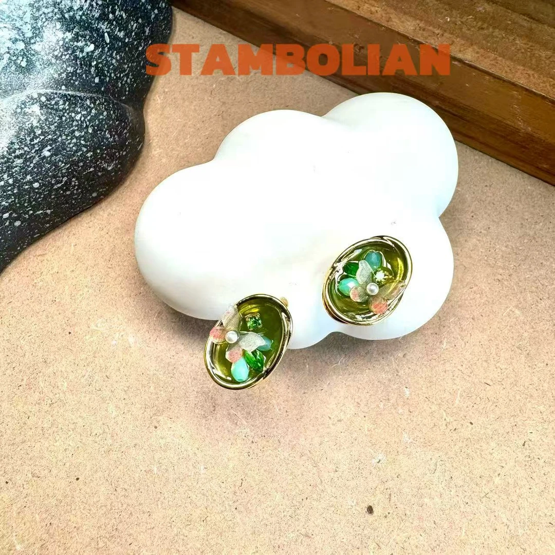 耳饰 正品STAMBOLIAN 油画系列【花丛蝶舞】耳钉512328