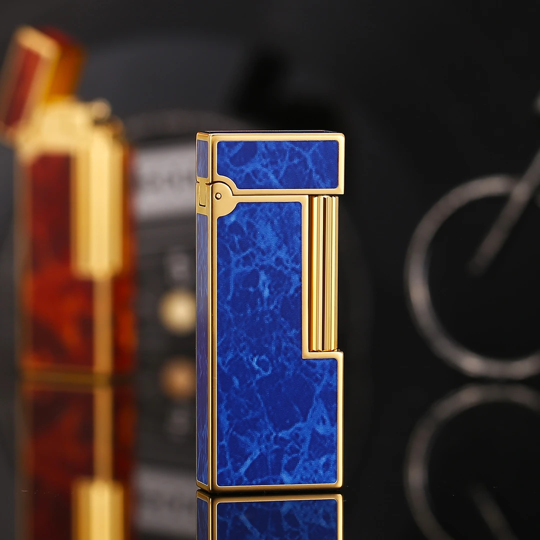 maduro意大利蓝色大理石纹七宝烧镀金款可调火充气打火机窄版小巧