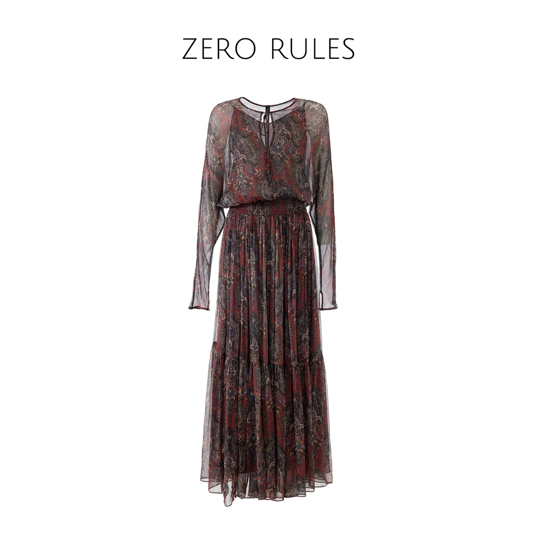 25031809【华服背后连衣裙】强捻100人丝 杨树林红色腰果花连衣裙