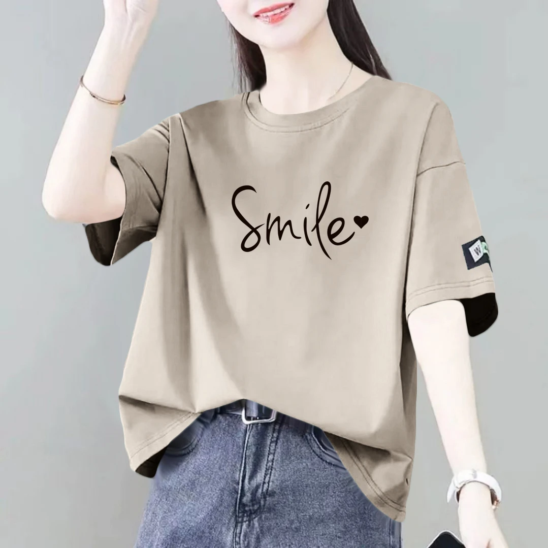 春夏季纯棉短袖印花百搭上衣韩版显瘦休闲半袖高级感T恤时尚X