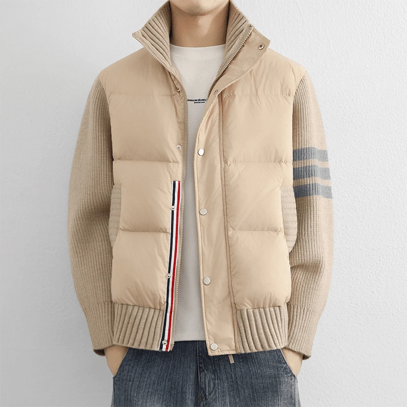 2026新款潮牌欧货男士羽绒服冬季时尚百搭重工条纹高领外套保暖潮