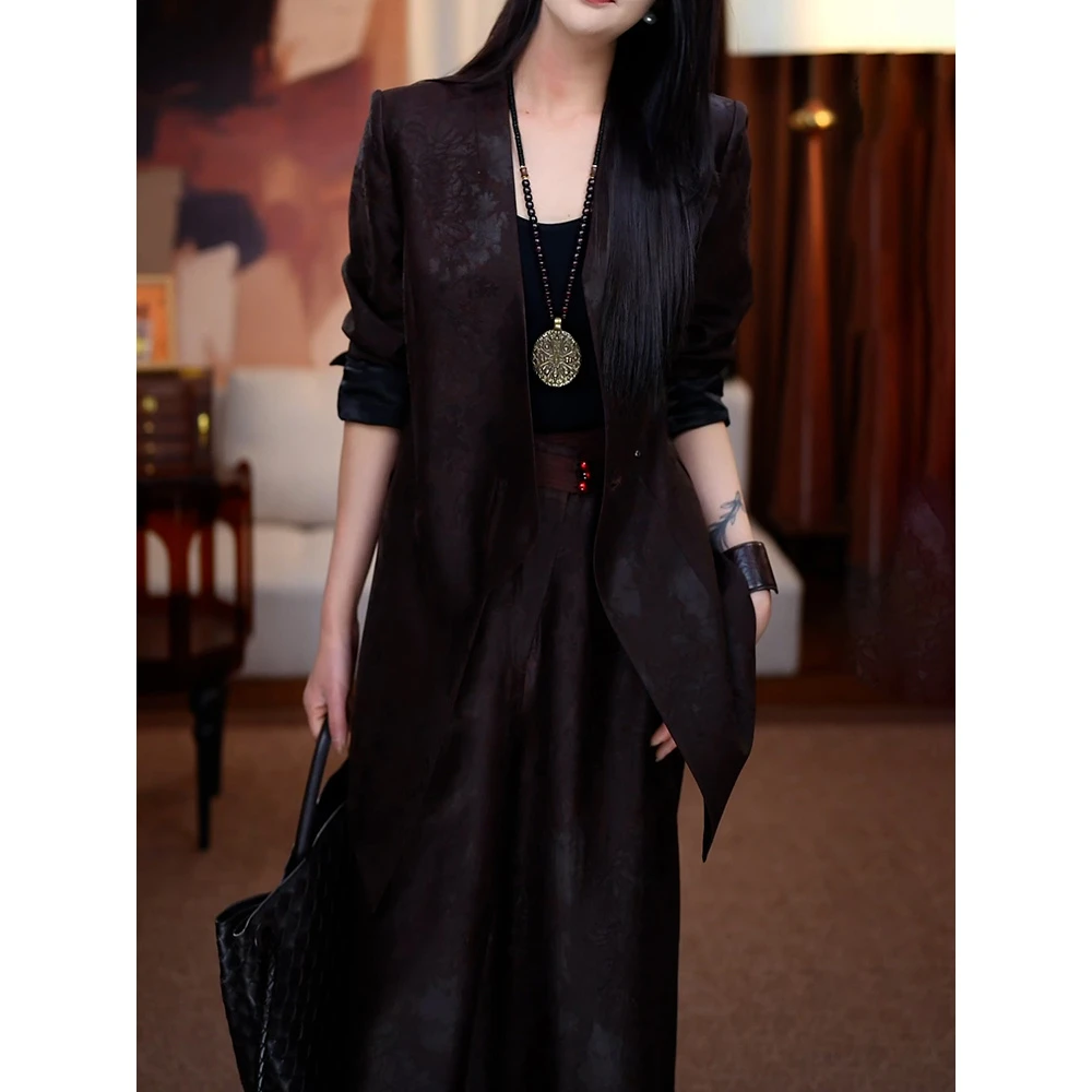 时尚轻奢贵夫人裤套装女2025秋冬新款洋气提花长袖西装外套+裤子