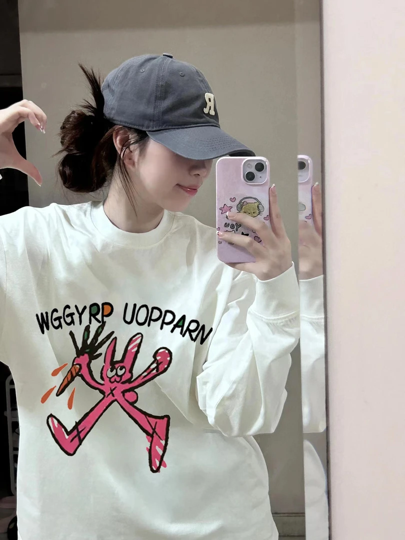 胖mm300斤白色长袖t恤女春秋2025新款宽松慵懒风外穿打底衫上衣服