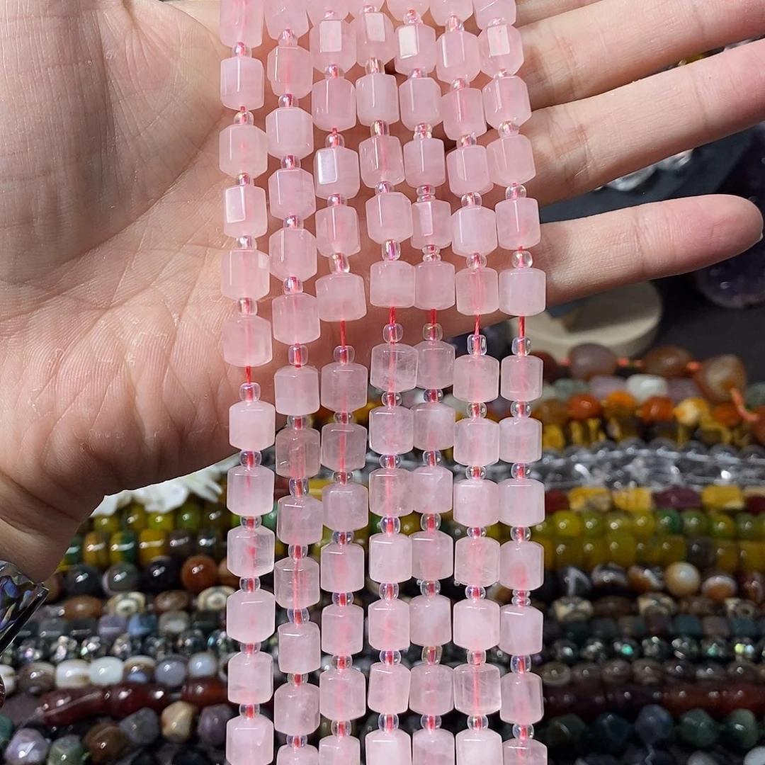 石英质玉未镶嵌，天然粉水晶切面六边形9×10mm，