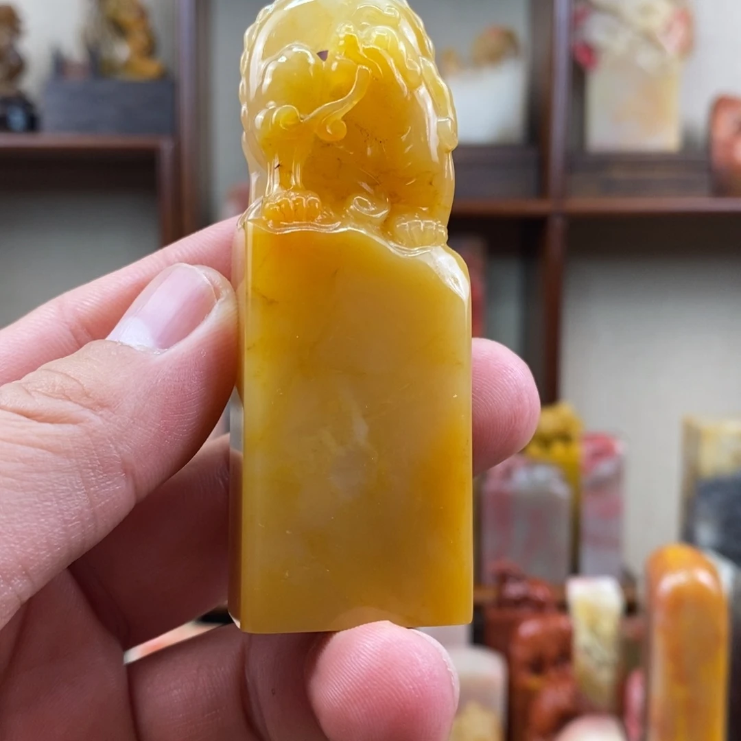 巴林石印石巴林石手工雕古兽钮章扁章