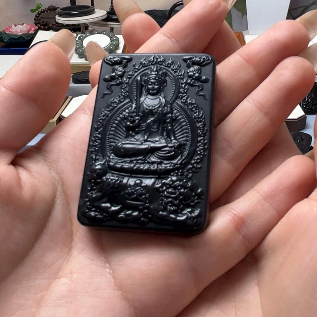 和田玉（墨玉）未镶嵌颈饰༺****一线天文殊