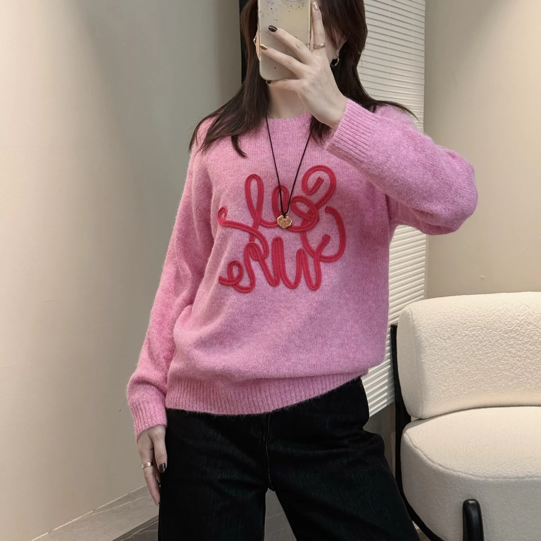 3公主 个性字母设计 粉色洋气宽松保暖针织毛衣秋冬新款韩版上衣