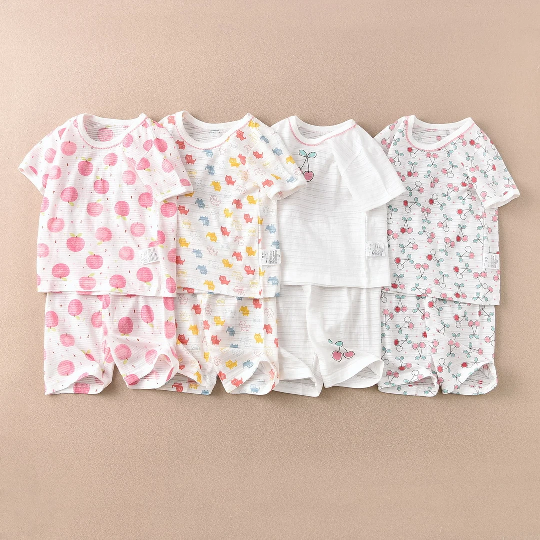 纯棉儿童5分袖五分裤短袖套家居服夏季薄款透气出口日本厂家直销