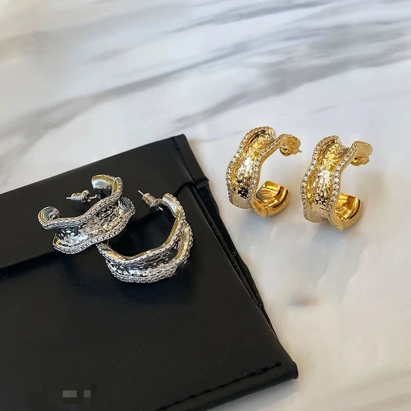 黄铜锆石耳饰 耳饰欧美风金色精致锆石气质女耳环设计感日韩设计