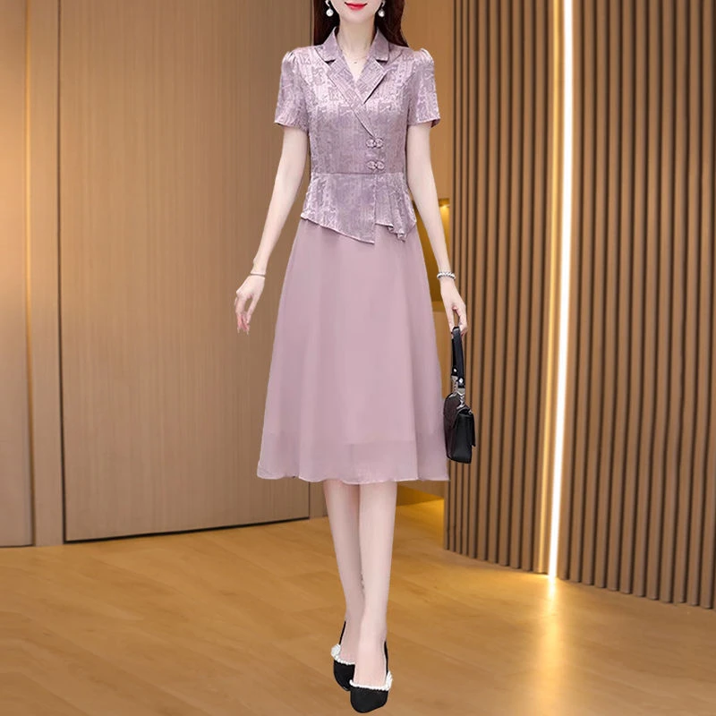 喜婆婆婚宴连衣裙2025新款女夏高级感旗袍妈礼服平时可穿假两件套