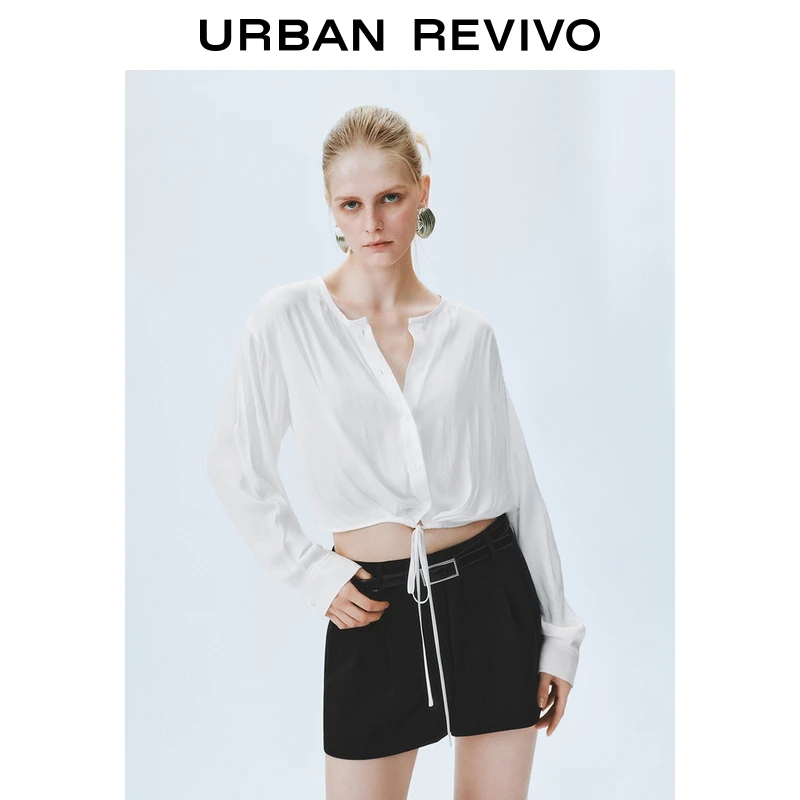 UR2025秋季新款女装简约气质通勤风系带开襟衬衫UWM250095+