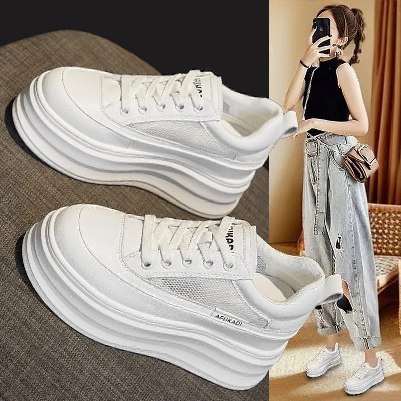 内增高8CM厚底透气网面小白鞋夏百搭休闲运动女鞋小个子松糕板鞋