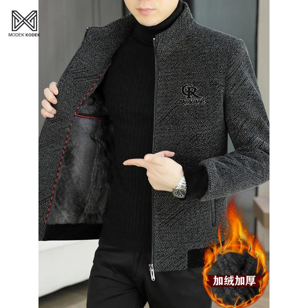 MODEK KODEK立领毛呢夹克男商务休闲加绒加厚保暖短款呢子外套潮