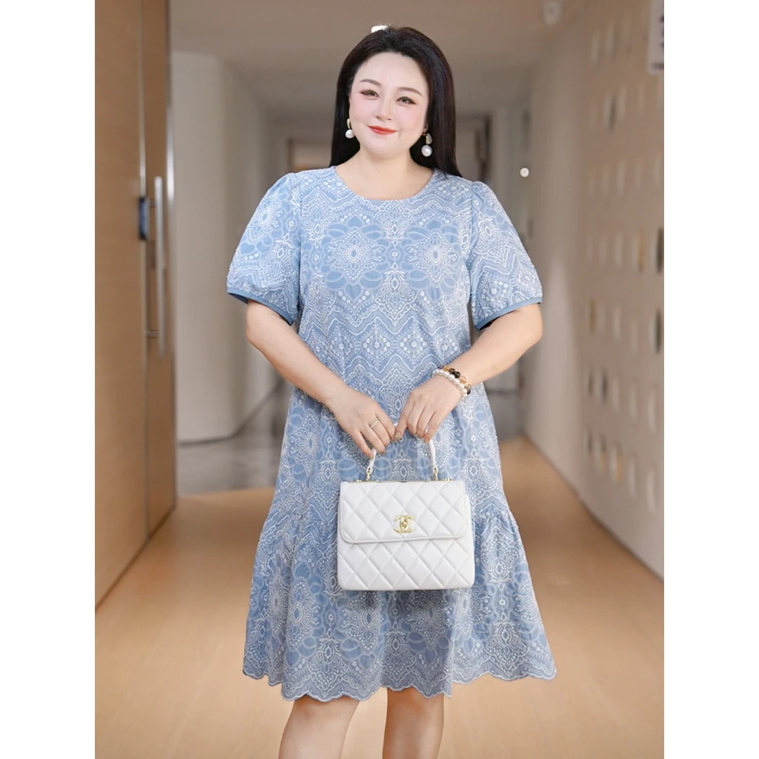 【如梦如幻】MsShe大码女装2025重工刺绣气质遮肉连衣裙J~B2504068