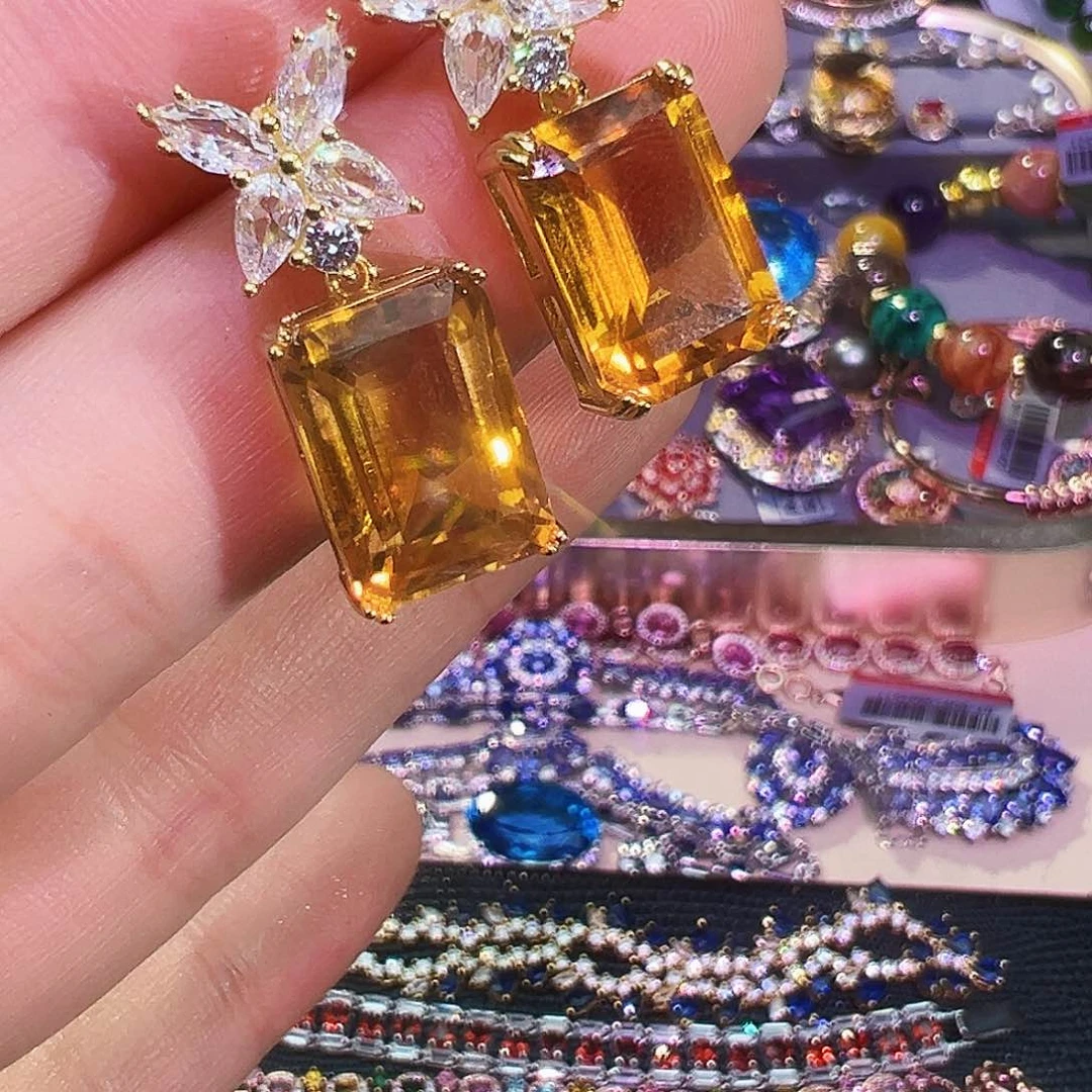 银S925镶嵌耳饰黄晶