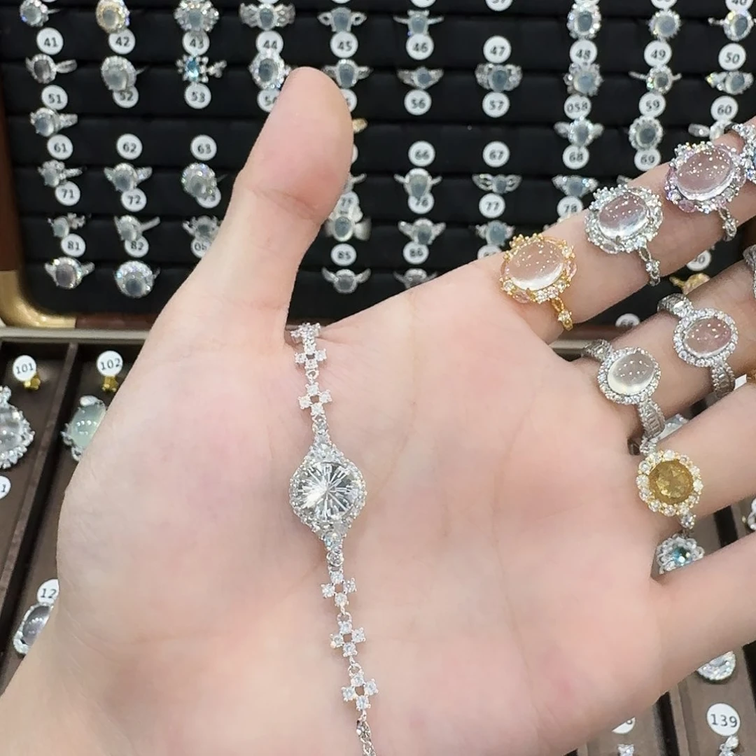 水晶戒指银S925镶嵌k*i白水晶