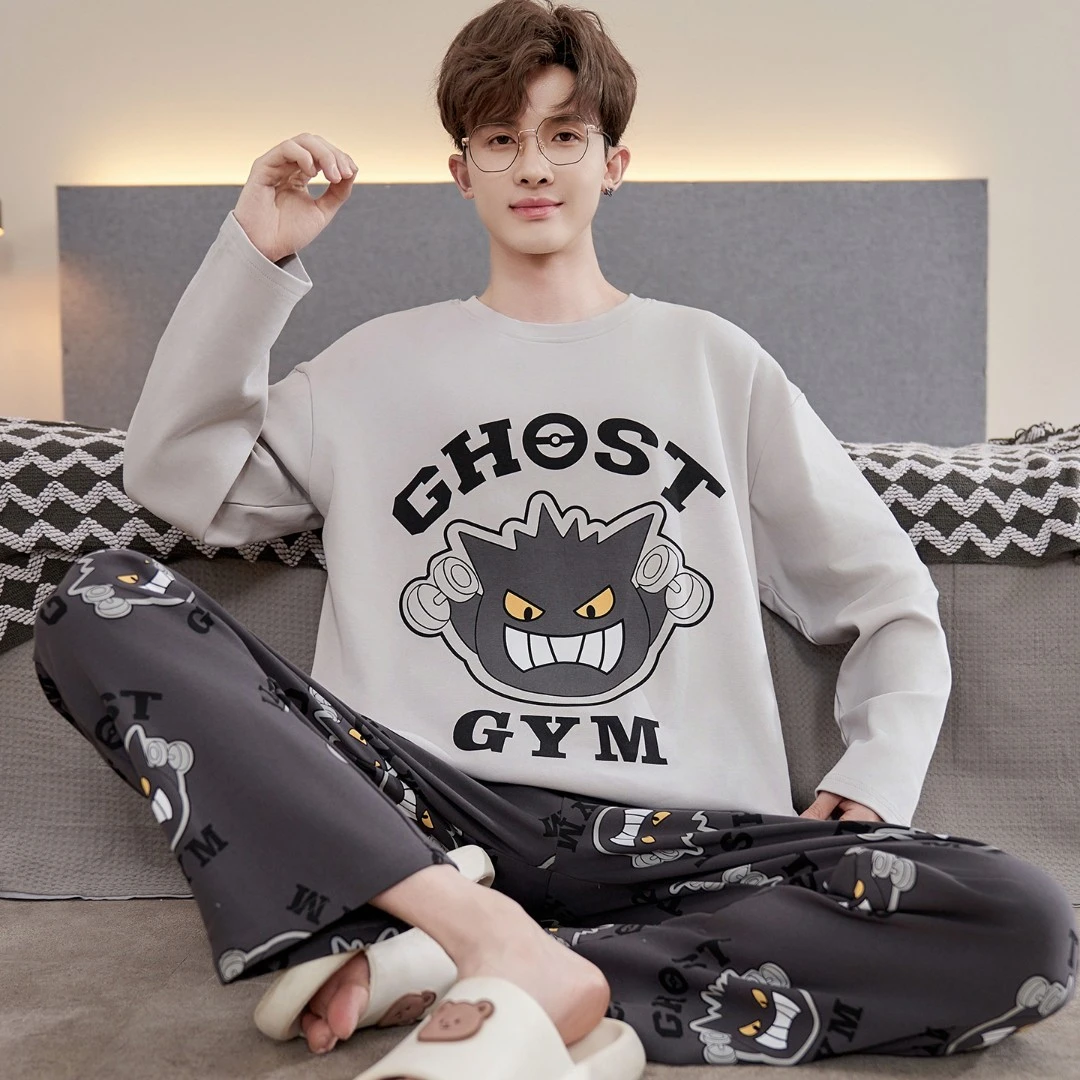 睡衣男款春秋季纯棉长袖长裤两件套卡通大码男生秋季家居服套装