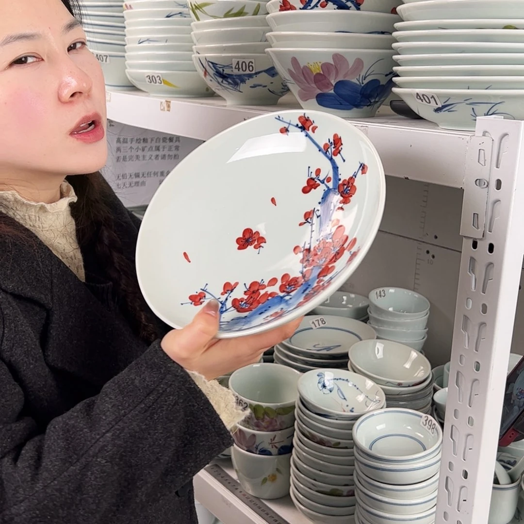 微瑕手绘9.5寸大盘（随机图案单只装）