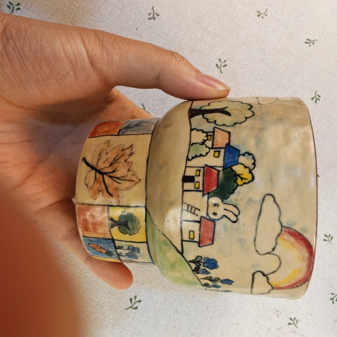 高温釉下彩觀也手绘儿童画题材咖啡杯250毫升