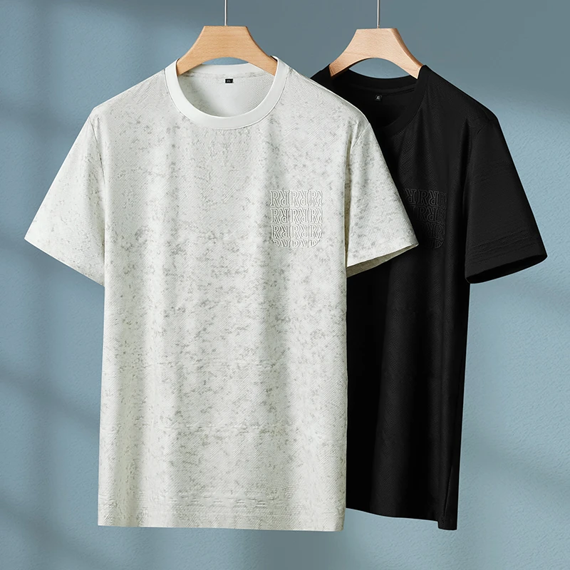 【轻奢冰丝】大码男士夏季短袖简约圆领纯色T恤衫时尚百搭上衣5102