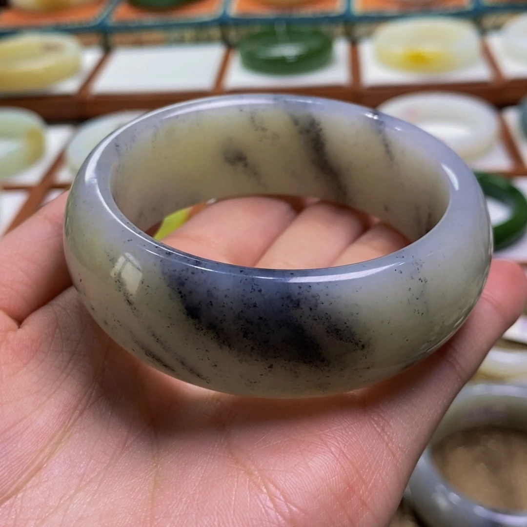 和田玉手镯未镶嵌迎*籽青花58.2