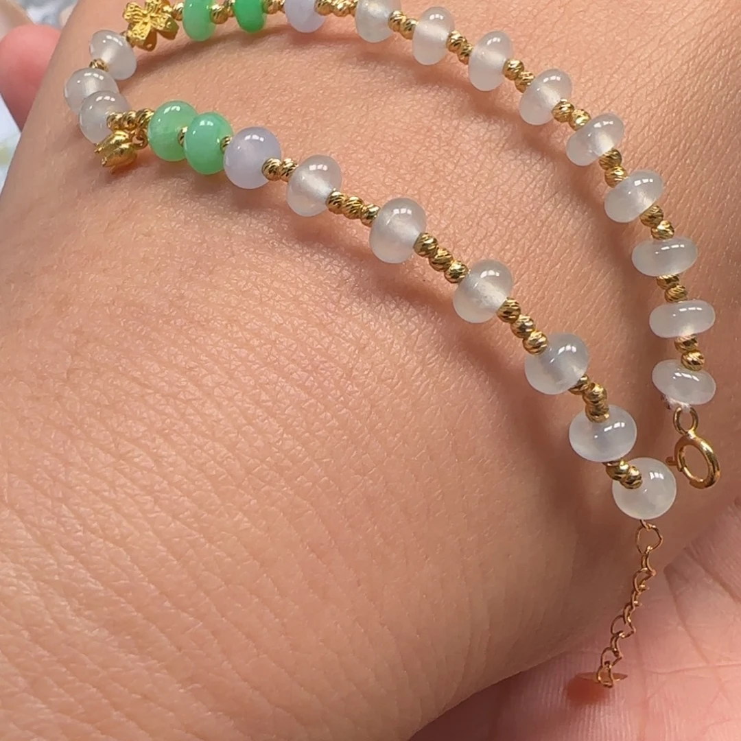 翡翠18K金镶嵌手链卡4.9