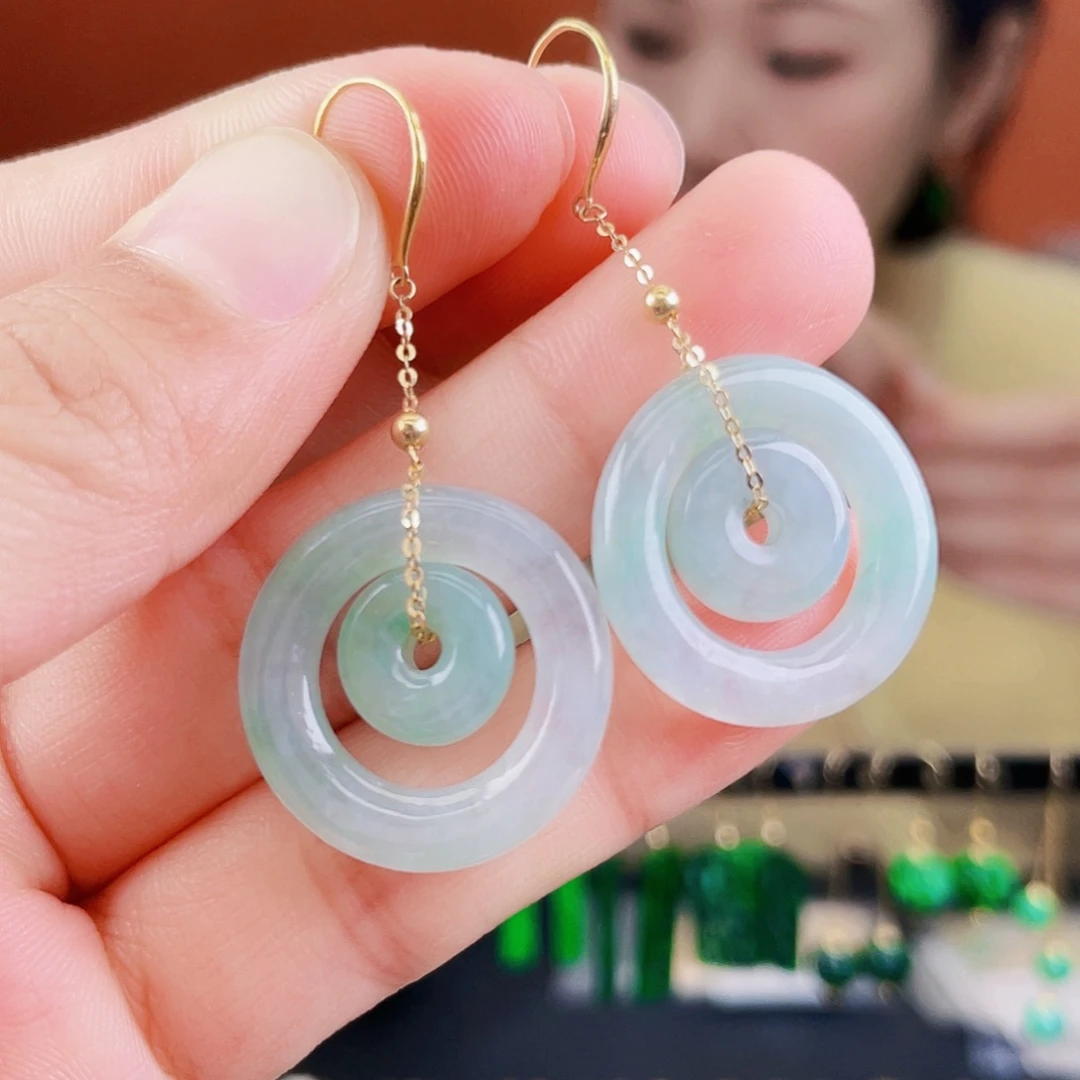 翡翠18K金镶嵌耳饰