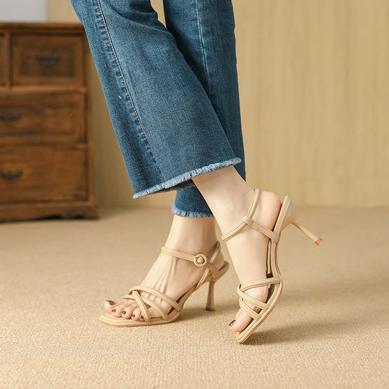 10莉雅罗马凉鞋外穿方头惠-新款738高跟凉鞋2025露趾DR时尚女搭