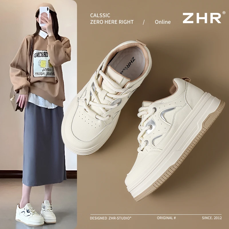 ZHR则则厚底小白鞋女2025春季新款时尚百搭软底休闲鞋圆头板鞋女