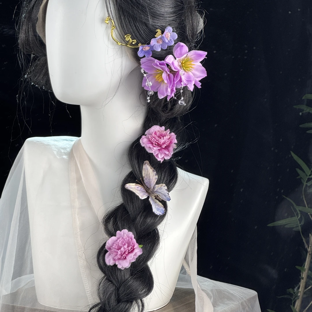 花神绢花套装2025春夏新款森系桃花樱花仿真花发夹旅拍照写真