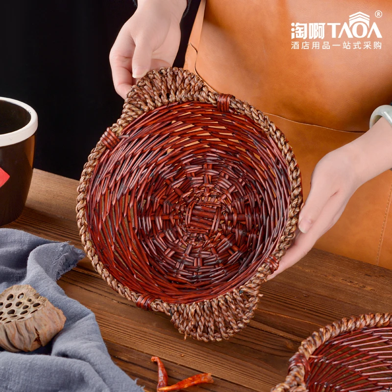 圆形商用托盘烫饭店专用防糊防底座煲仔饭隔热砂锅砂锅篮子垫藤编