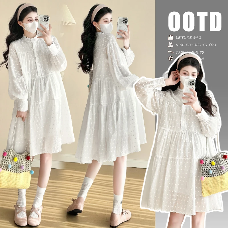 时髦洋气孕妇装韩版显瘦春法式浪漫绣花宽松百搭娃娃裙孕妇裙
