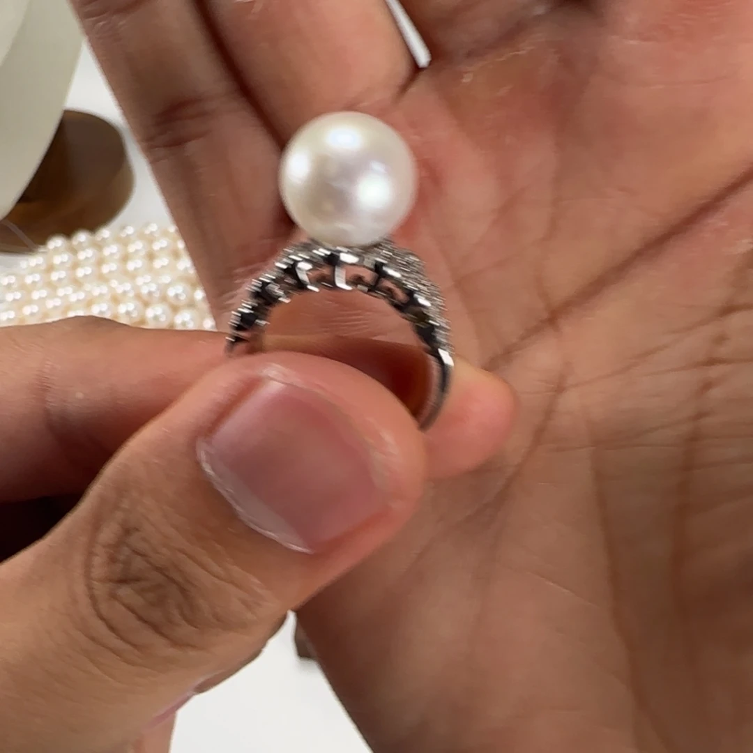 戒指淡水珍珠银S925镶嵌S九五纯银戒指