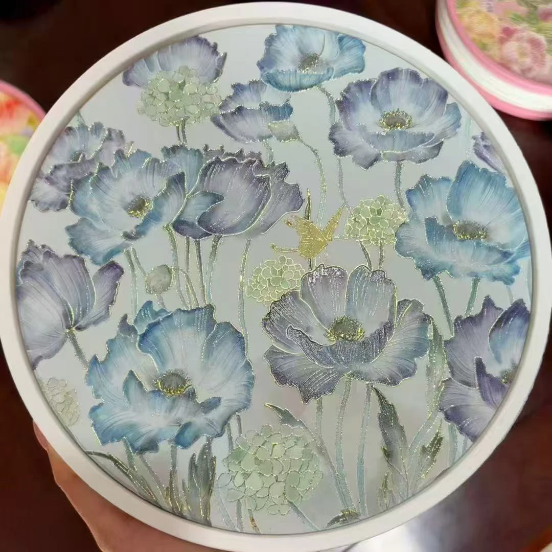 紫色芍药创意吸水小型干泡盘中式家用茶托盘