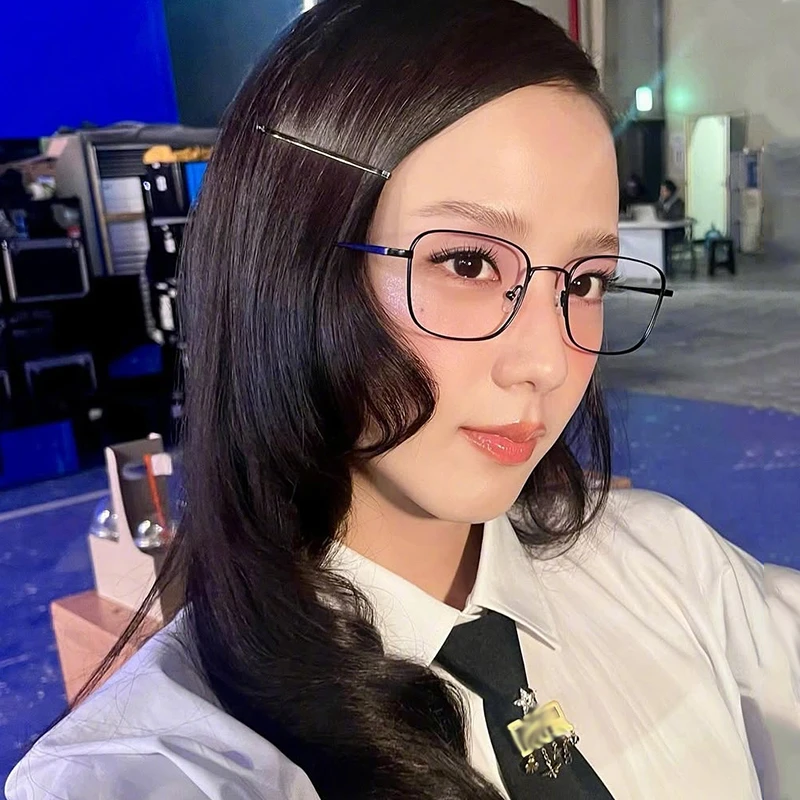 JISOO智秀同款黑框眼镜女大近视度数可配金属高级感blackpink巡演
