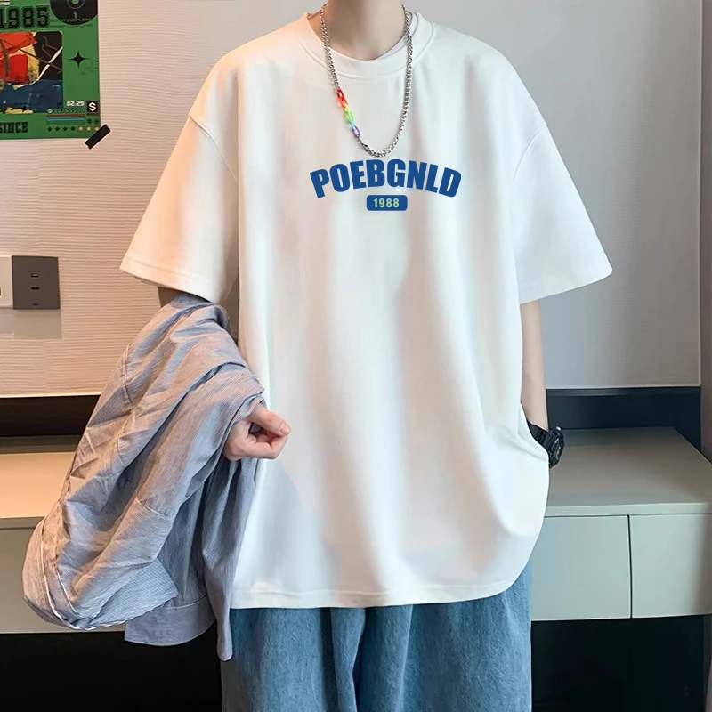 美式潮牌纯棉短袖男t恤宽松大码男女同款休闲百搭情侣上衣服学生