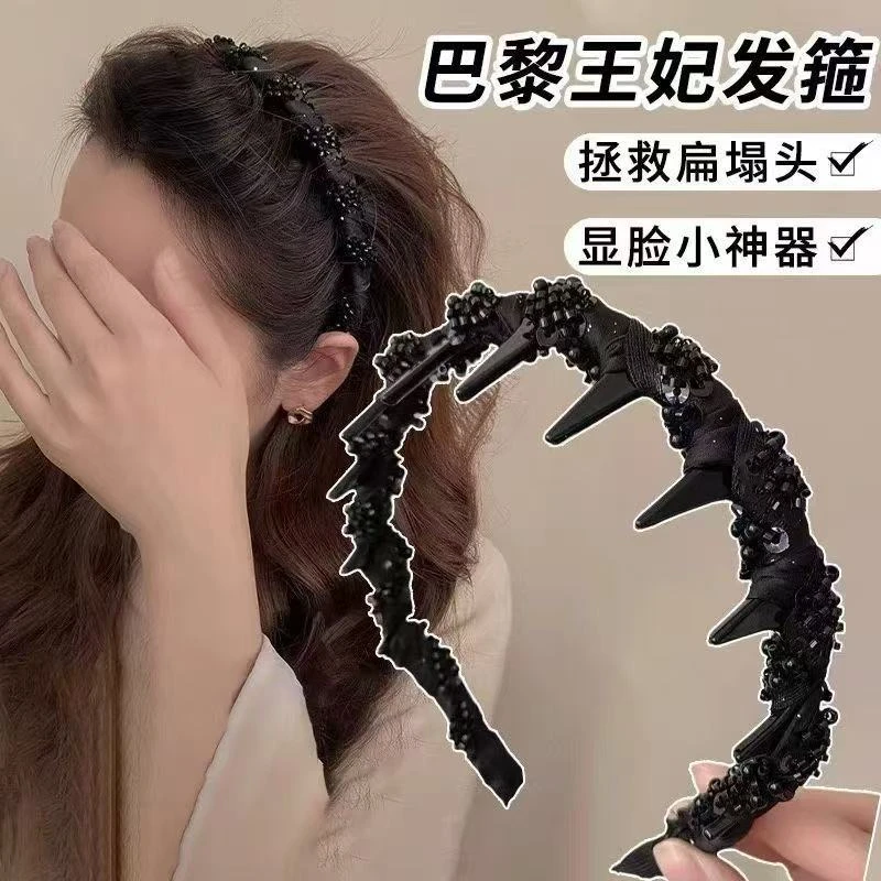 巴黎王妃发箍女新款增高颅顶头箍压发洗脸发卡小香风手工串珠发捆