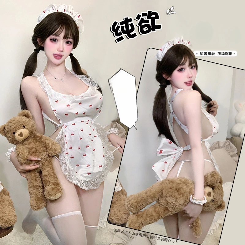 甜美樱桃纯欲性感印花蕾丝套装睡衣