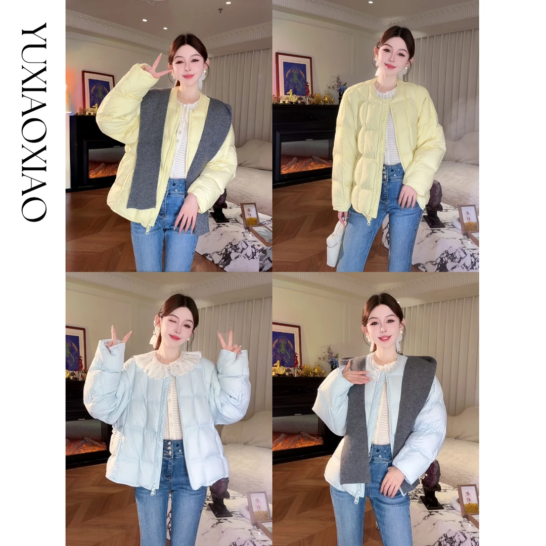 余潇潇【元气星球】时尚保暖90绒三防面料圆领羽绒服配送披肩