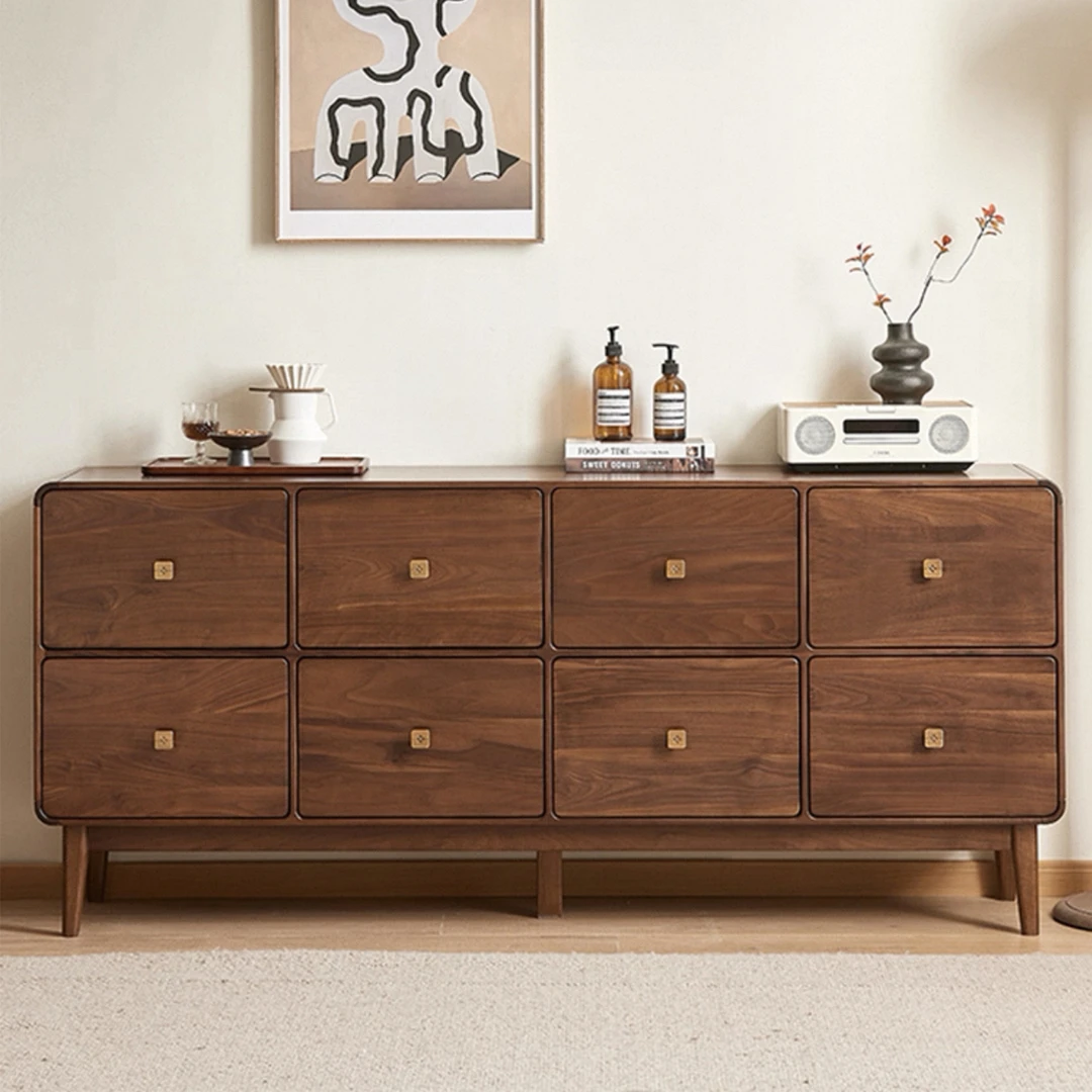 辰物家北美黑胡桃木2025现代简约八斗柜客厅储物柜收纳柜靠墙柜